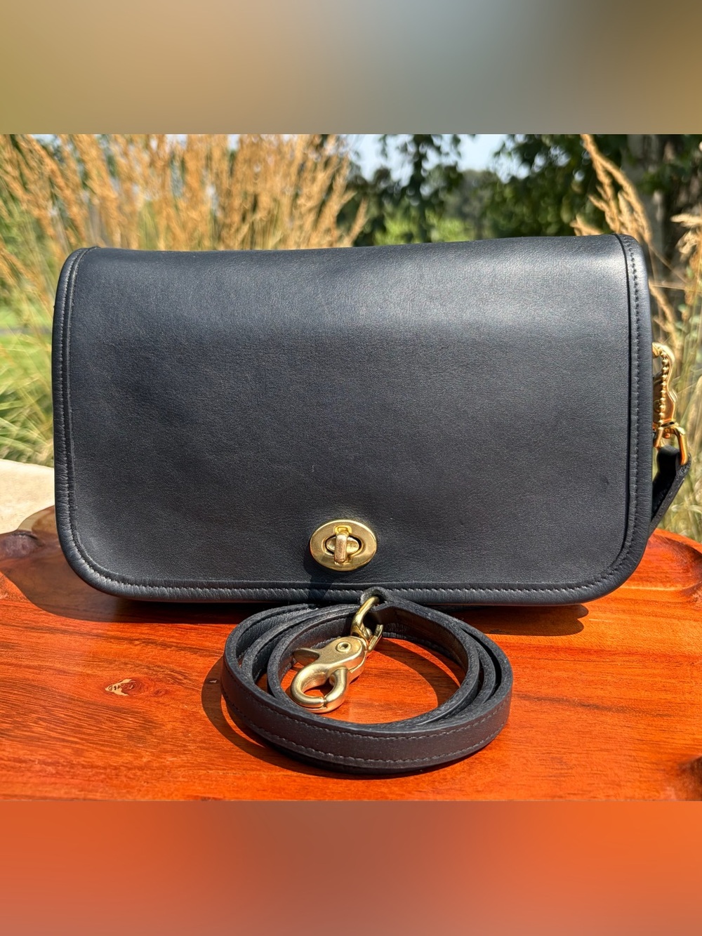 Vintage COACH Navy Pocket Purse Leather Crossbody 9755 EUC